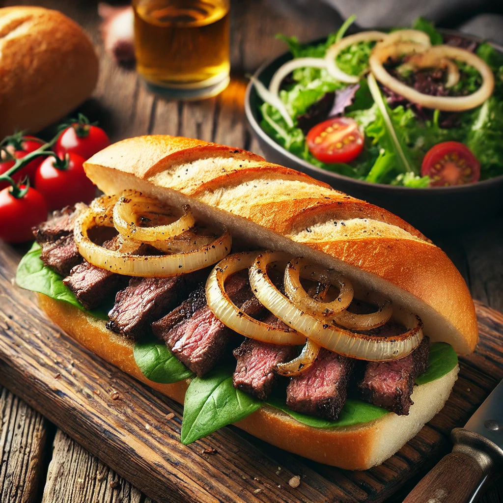 Steak & Onion Sandwich & Salad Recipe